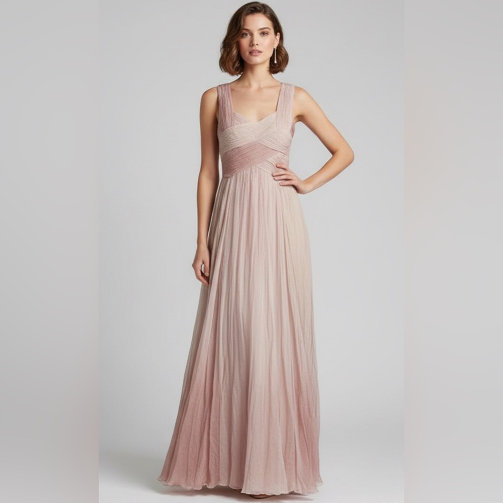 Pastel Pleated Boho Grecian Maxi Dress Formal Evening Gown XS